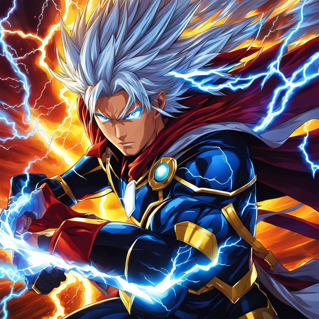Anime Superhero Wielding Lightning Storm Powers