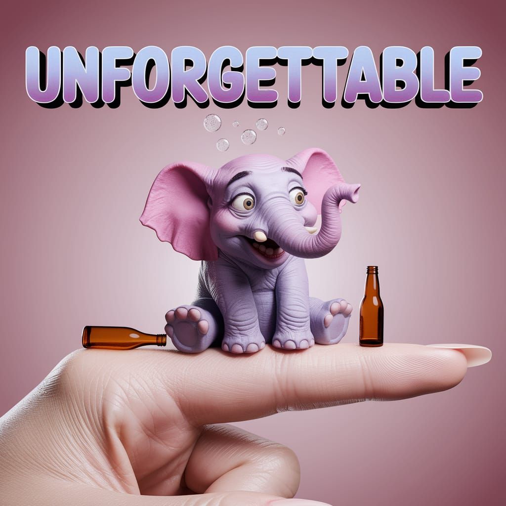 3D Cartoon Text with Drunk Elephant in Bar