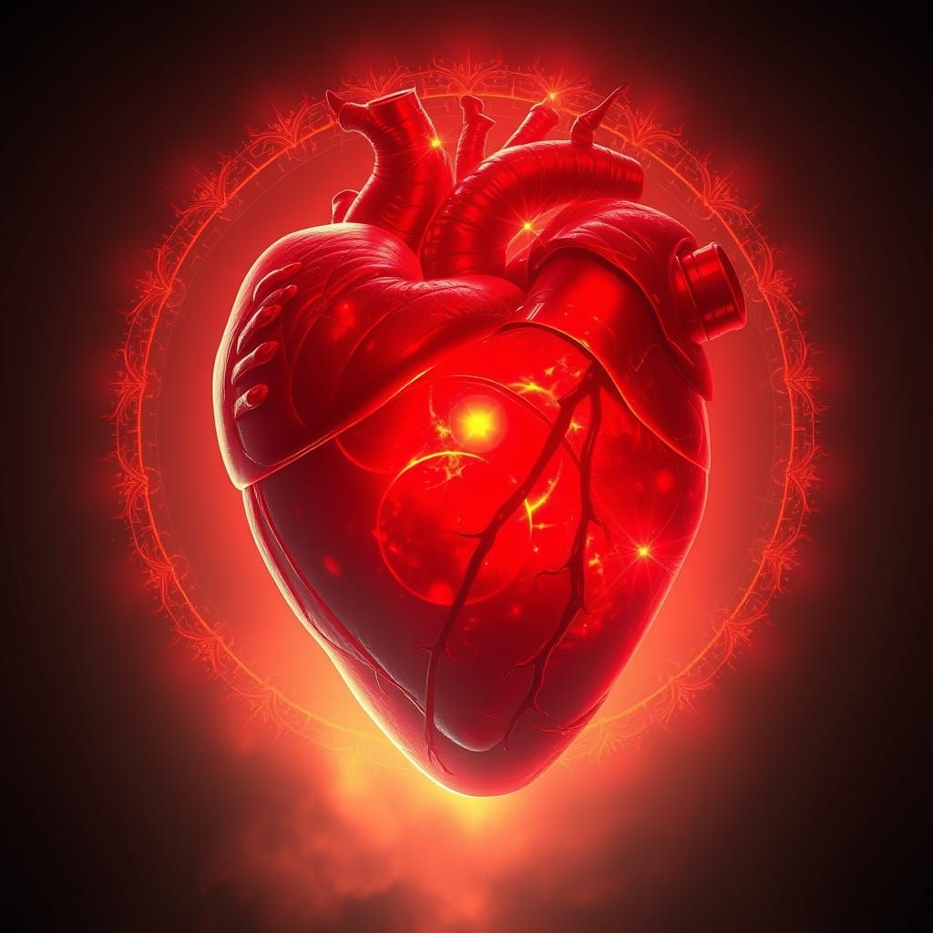 Radiant Heart with Golden Halo, in Sci-Fi Style