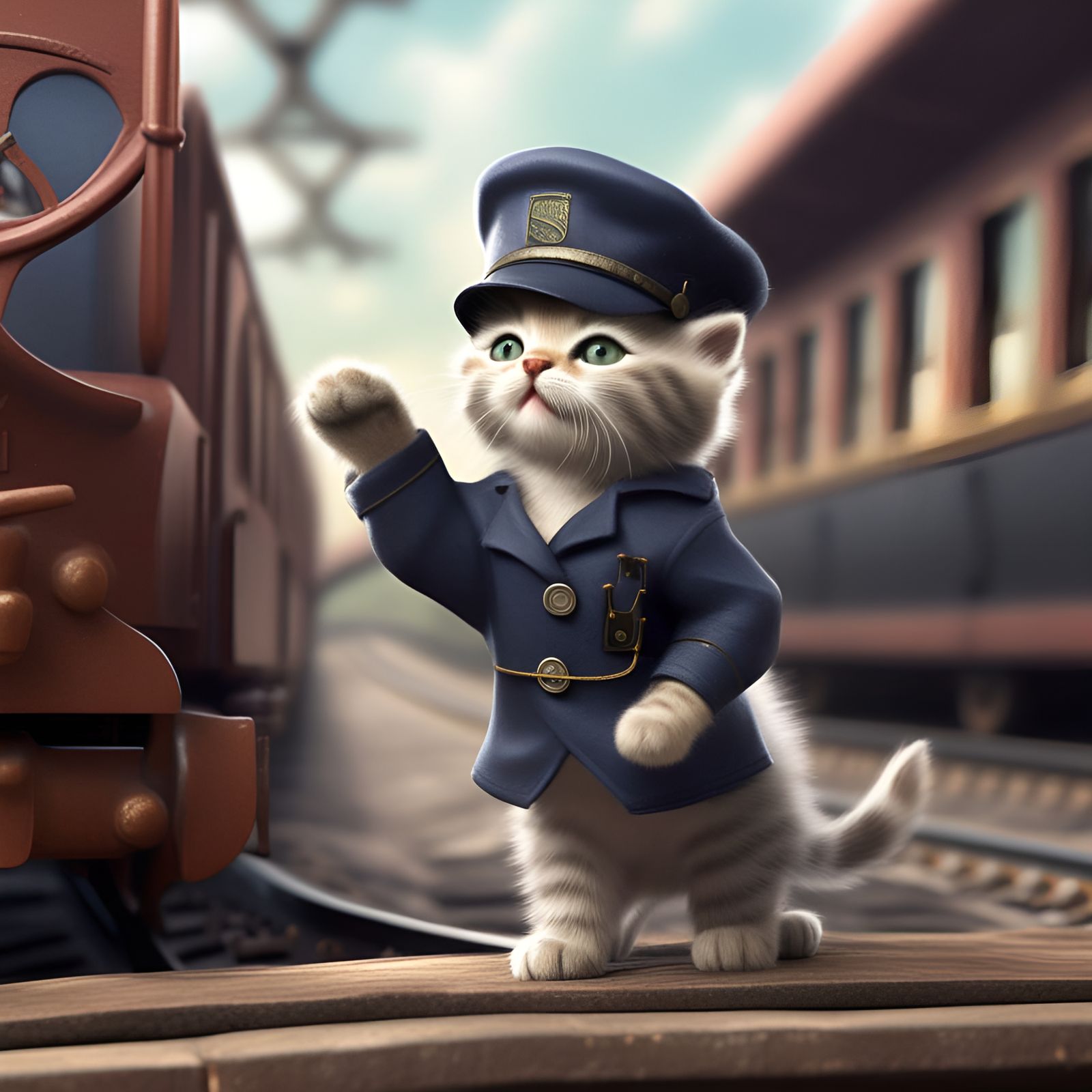Kitten Conductor Signals Train Departure in 1915