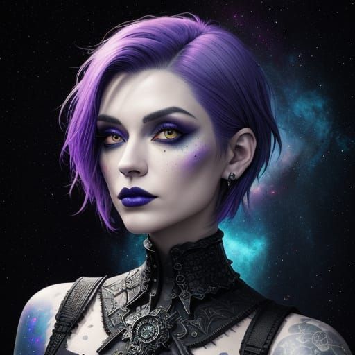 Cybergoth Goddess in Cosmic Nebula