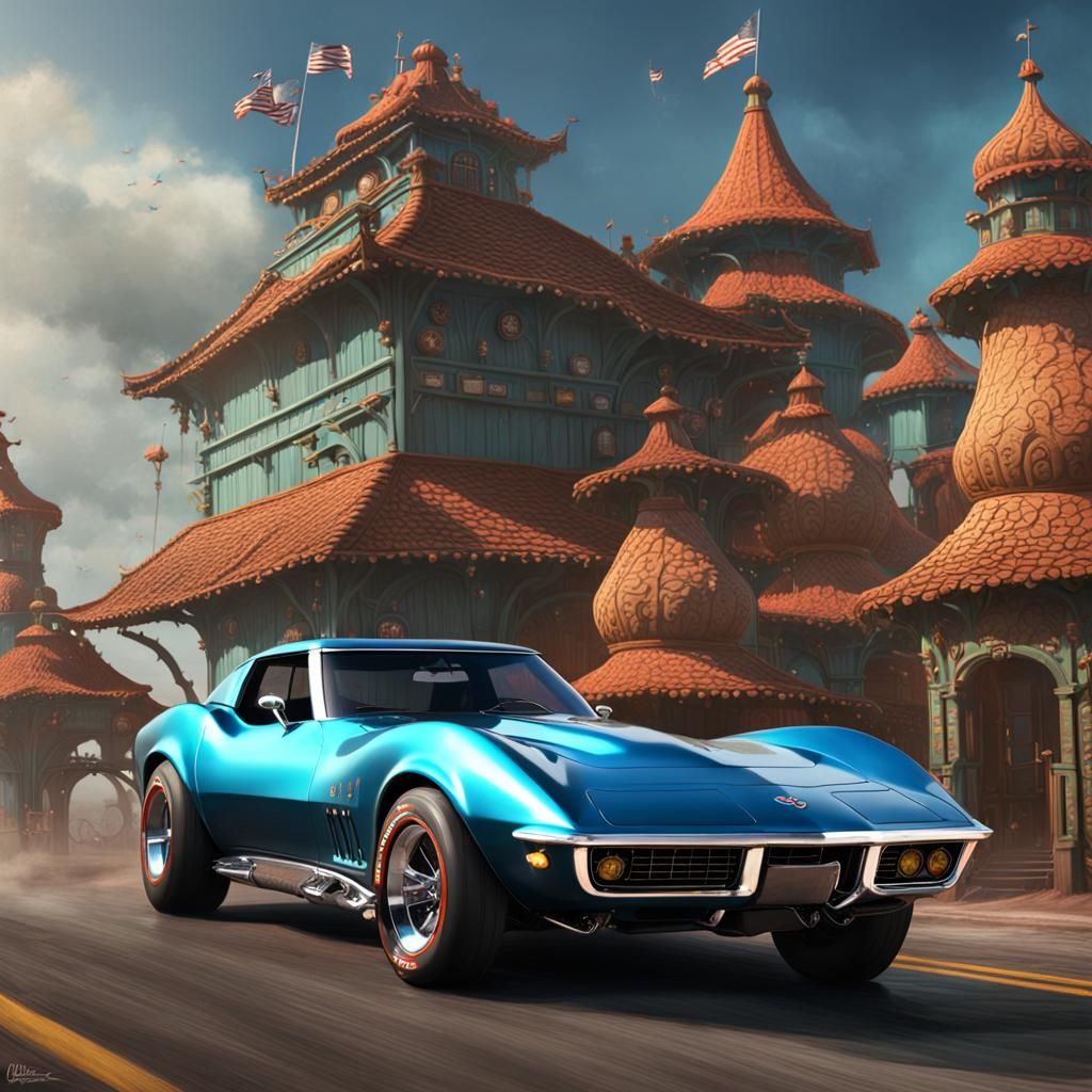 1969 Corvette Wheelie: Detailed Matte Painting