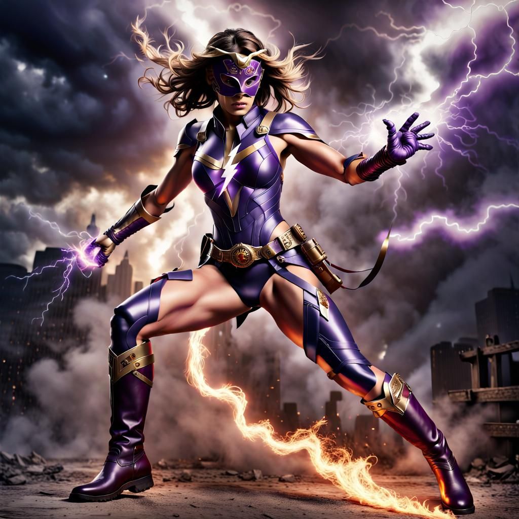 Female Superhero with Lightning and Fire Powers