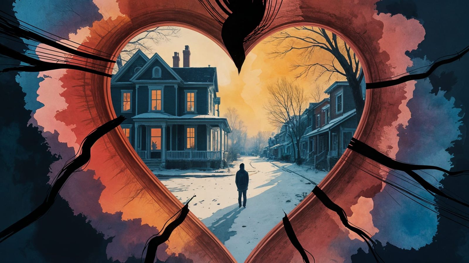 Poetic Double Exposure: Broken Heart with Empty House