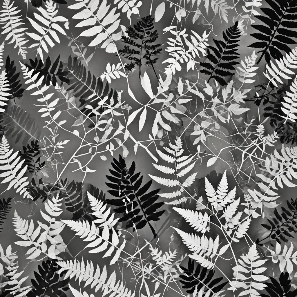 Black and White Photogram of Assorted Plants