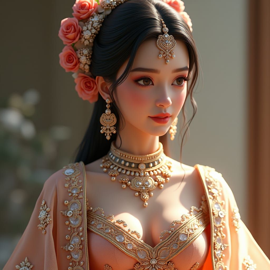 Radha in Hyperrealistic Portrait with Futuristic Jewelry