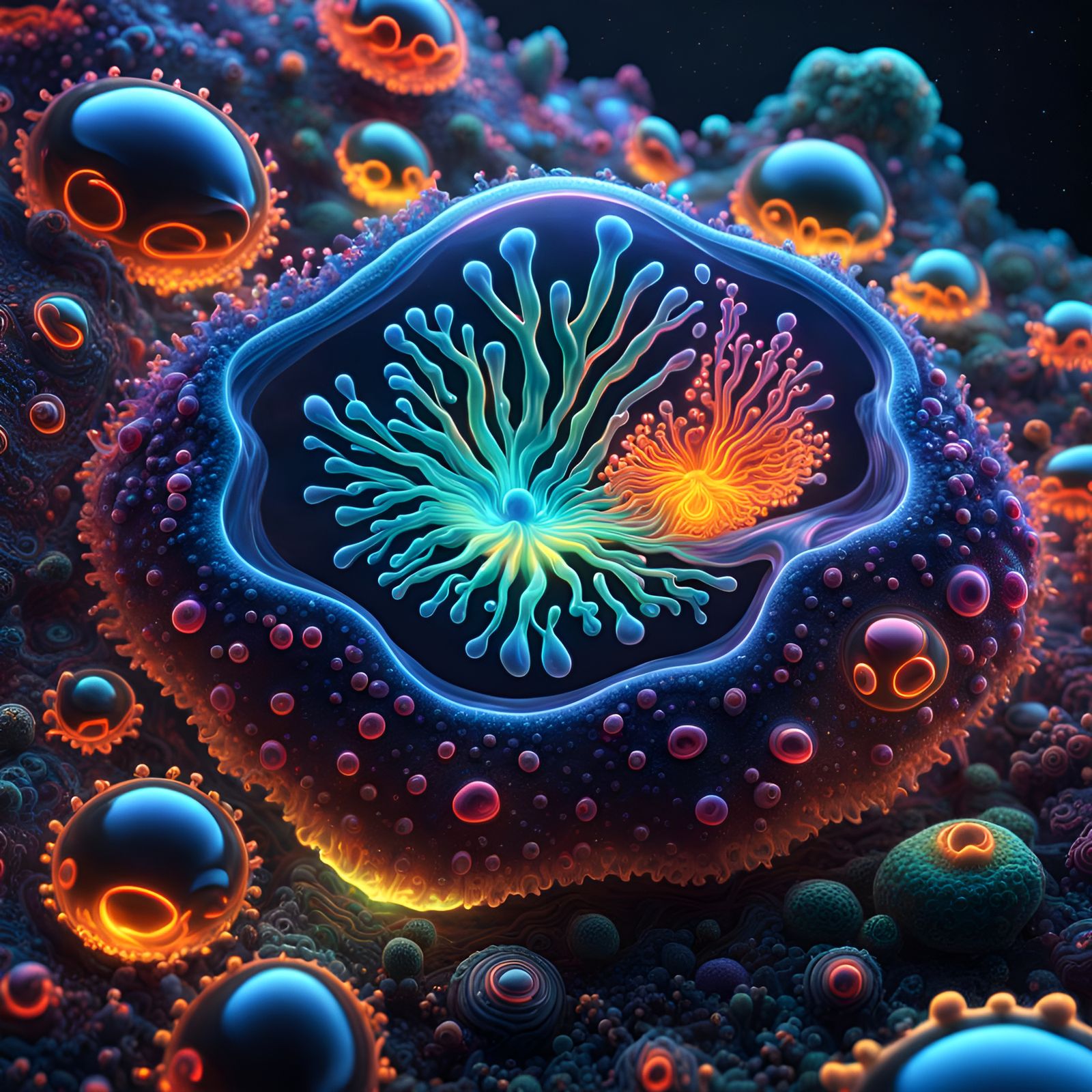 Glowing Microscopic Amoeba in Glass