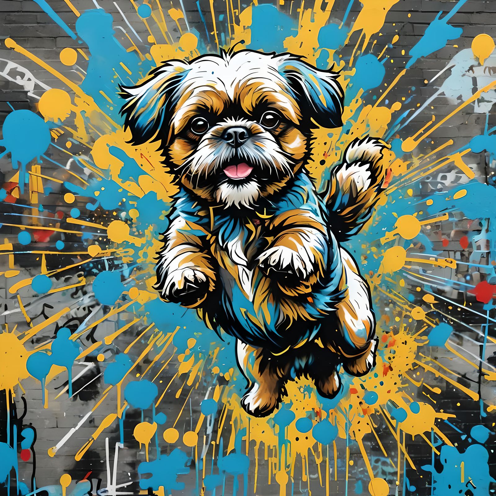 Shih Tzu Flying in the Sky: Graffiti Art