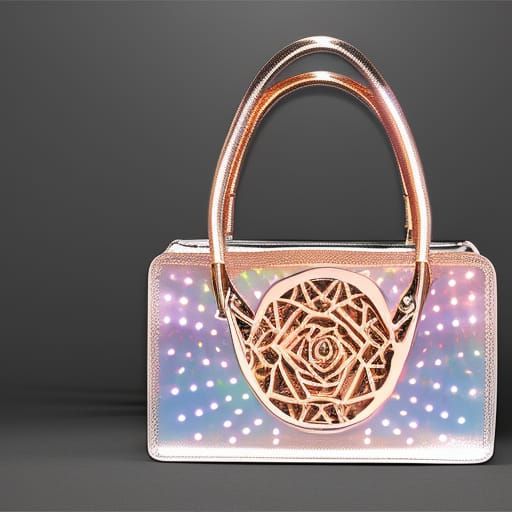 Luxurious Rose gold fractals holographic handbag with gold fractals holographic accents& white gold fractals holographic...