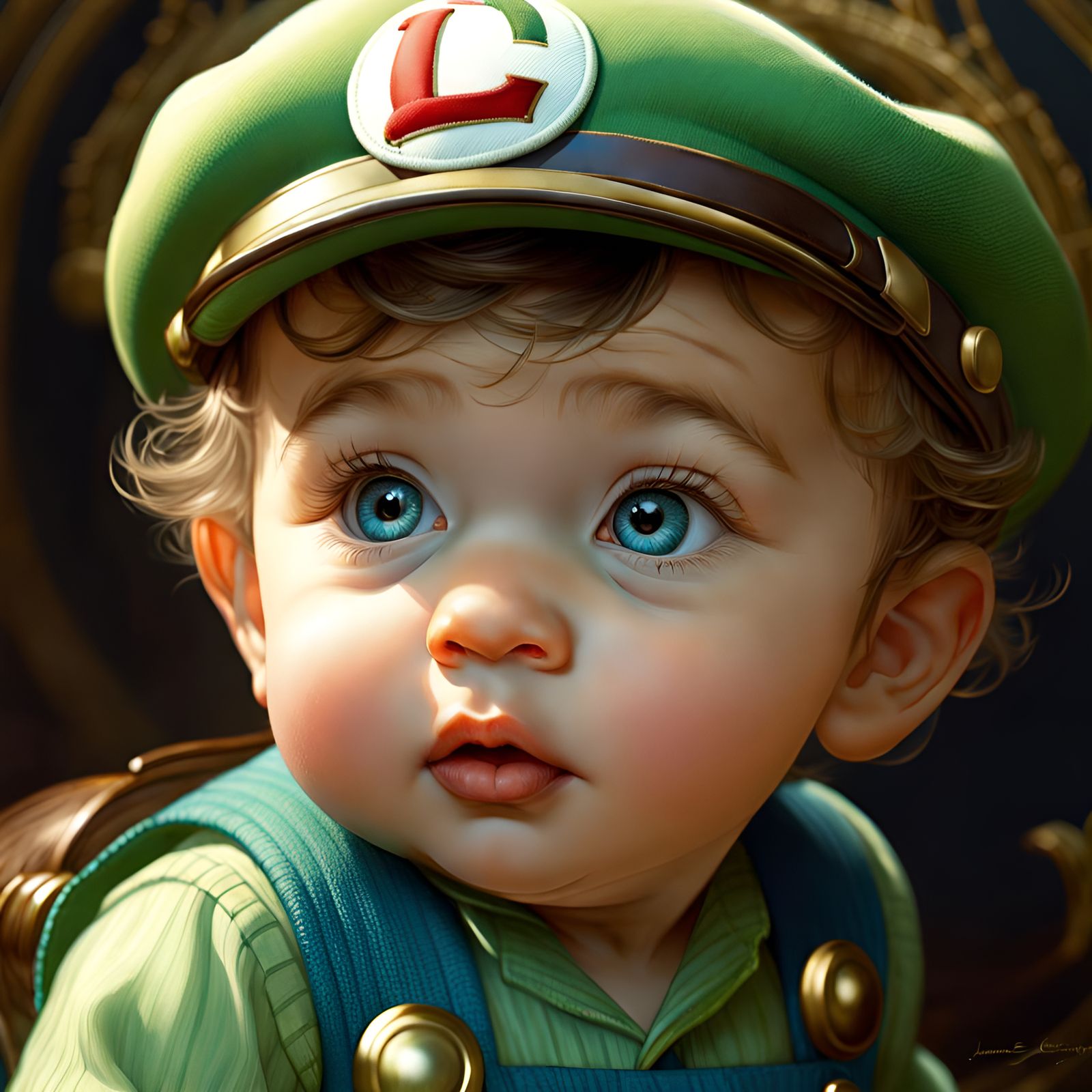 Adorable Baby Luigi Portrait in Fantasy Style