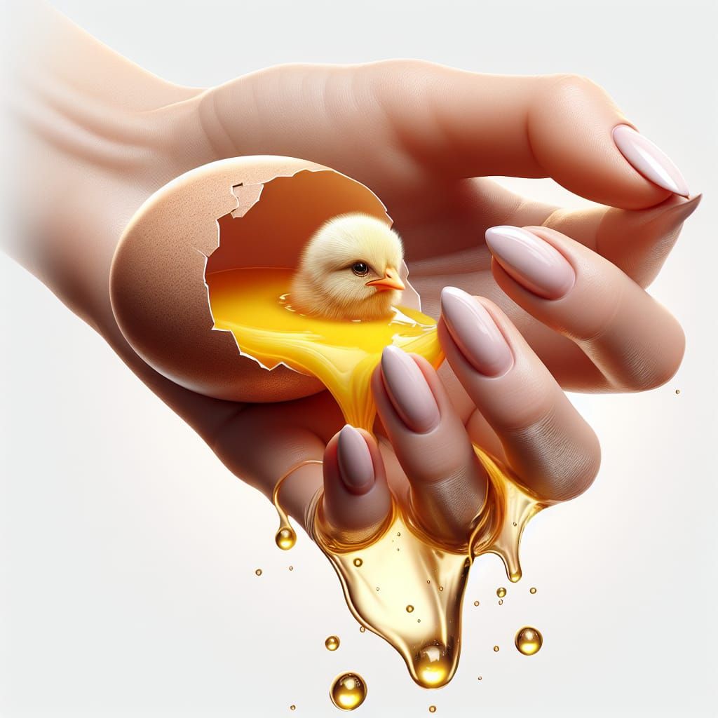 Hyperrealistic Hand Holding Egg with Chick