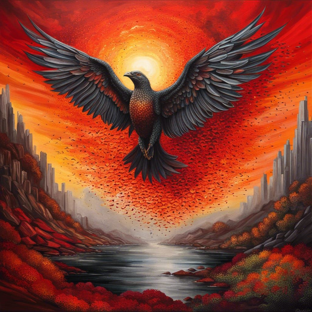 Epic Angel Demon God in Fiery Sunrise