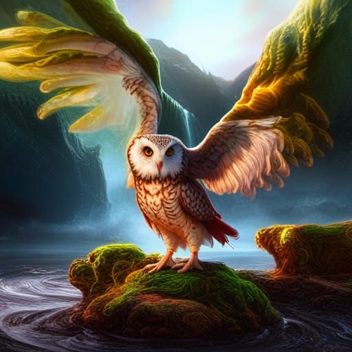 Fantastical Colorful Owl in Detailed Matte Painting
