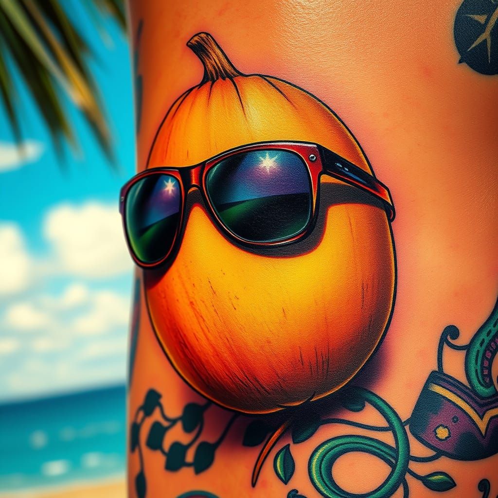 Vibrant Coconut Tattoo on Sun-Kissed Skin in Hyperrealistic ...