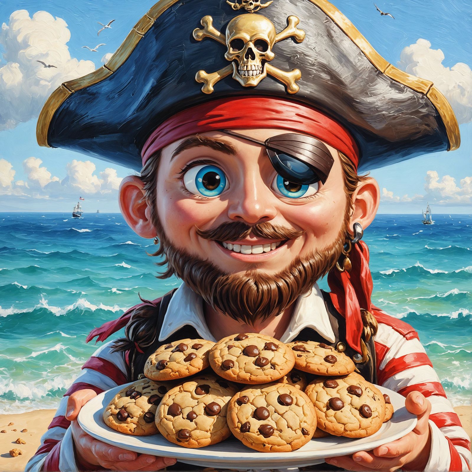 Cartoon Pirate with Cookies Oil Painting