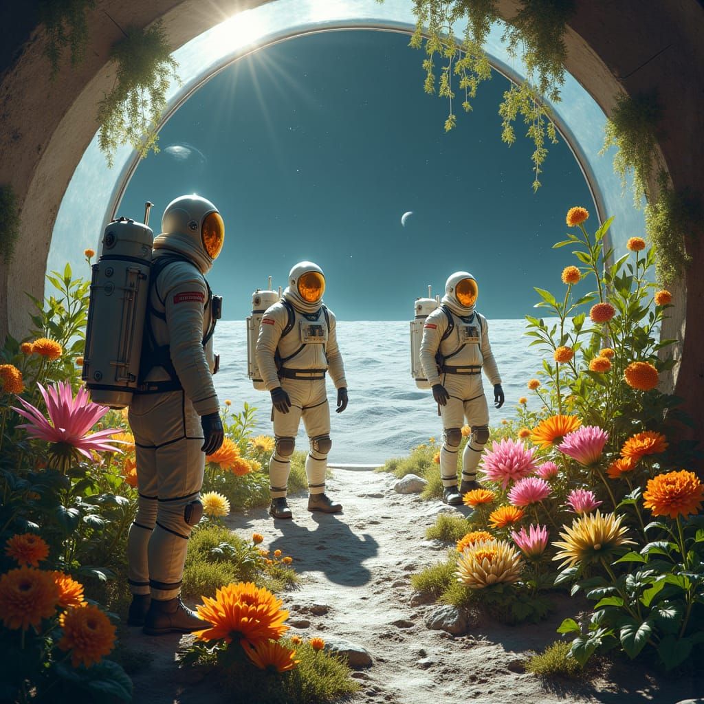 Lunar Gardeners: Astronauts in a Moon Dome
