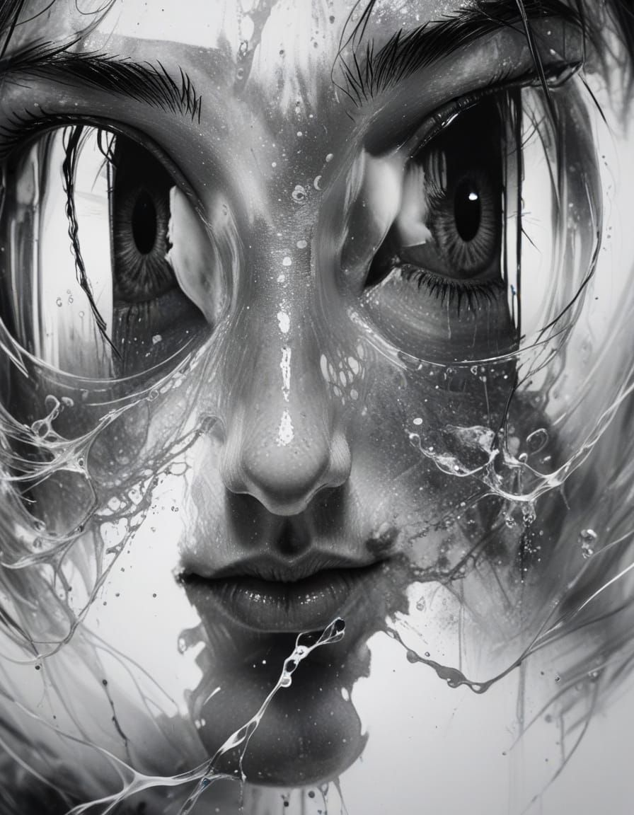 Serene Portrait in Radiant Light, Ink Drawing Style