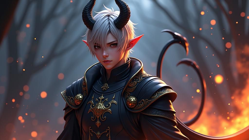 Devil with Fiery Aura in 3D Anime Style