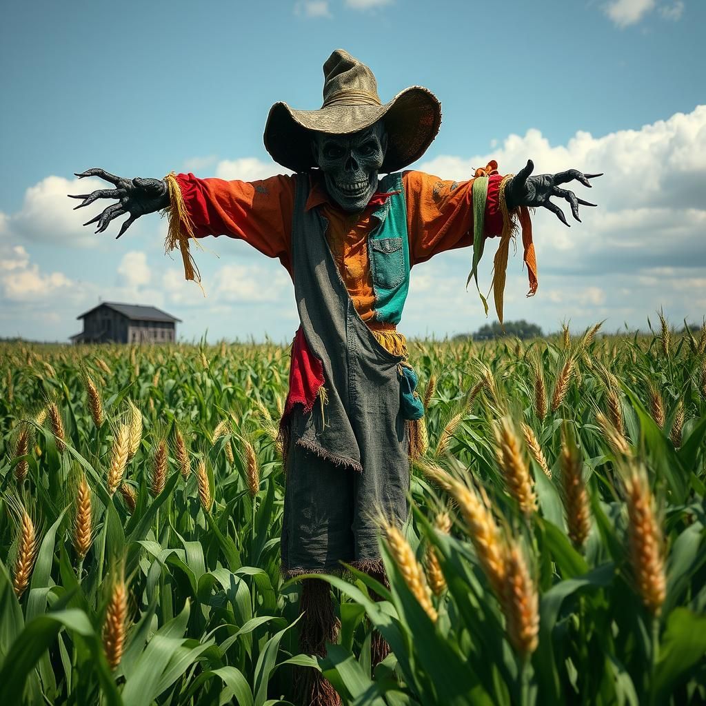 Menacing Scarecrow in Field, Gothic Surrealism