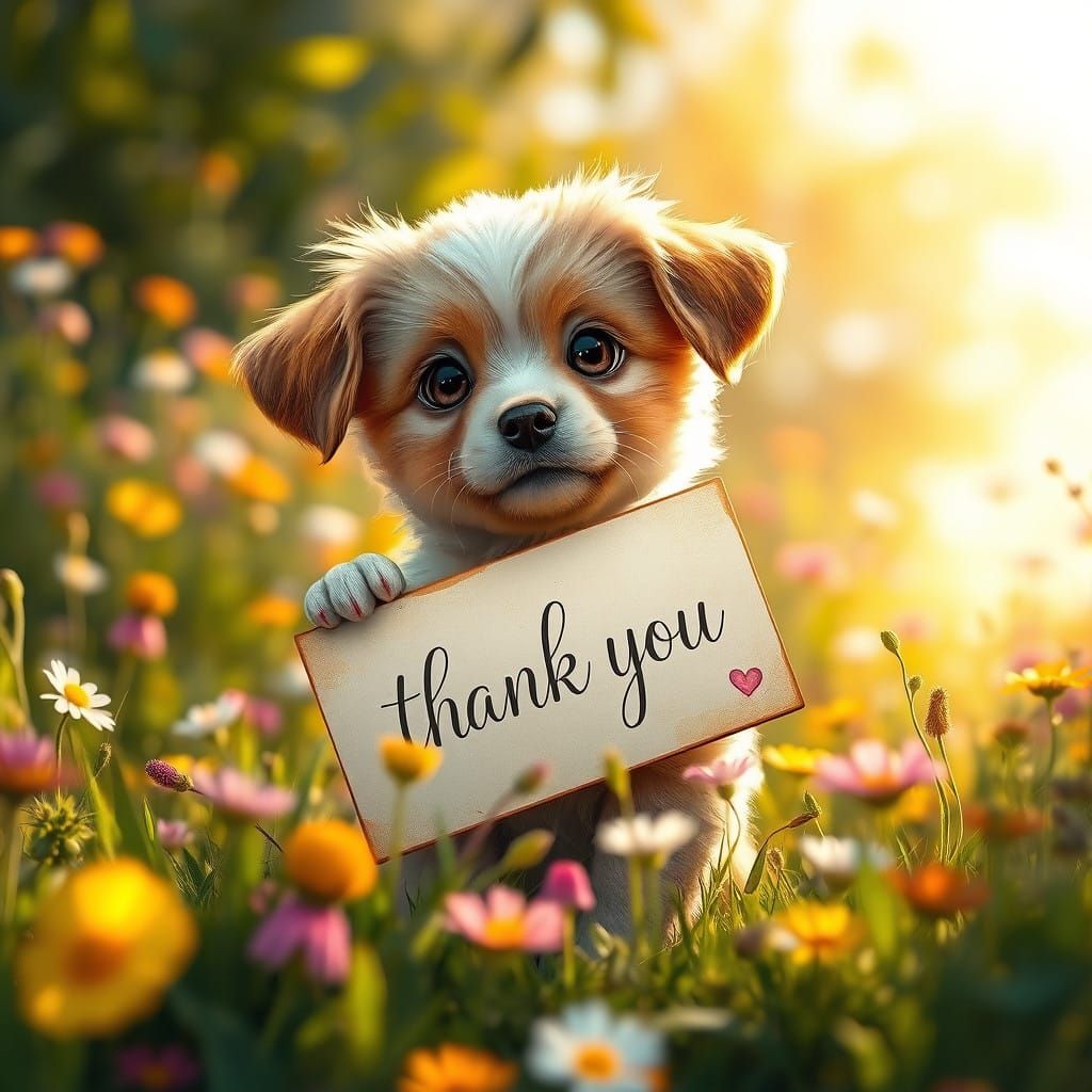 A Thankful Puppy in a Sunlit Meadow