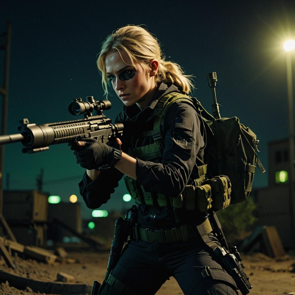 Female Sniper in Noir Style with Night Vision
