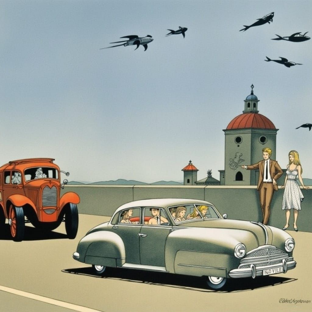 Gloomy Urban Traffic Scene in Hopper Style