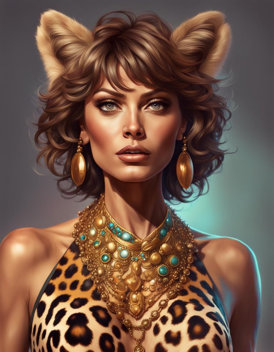 Cheetah-Headed Woman: Hyperdetailed Portrait in Artgerm Styl...