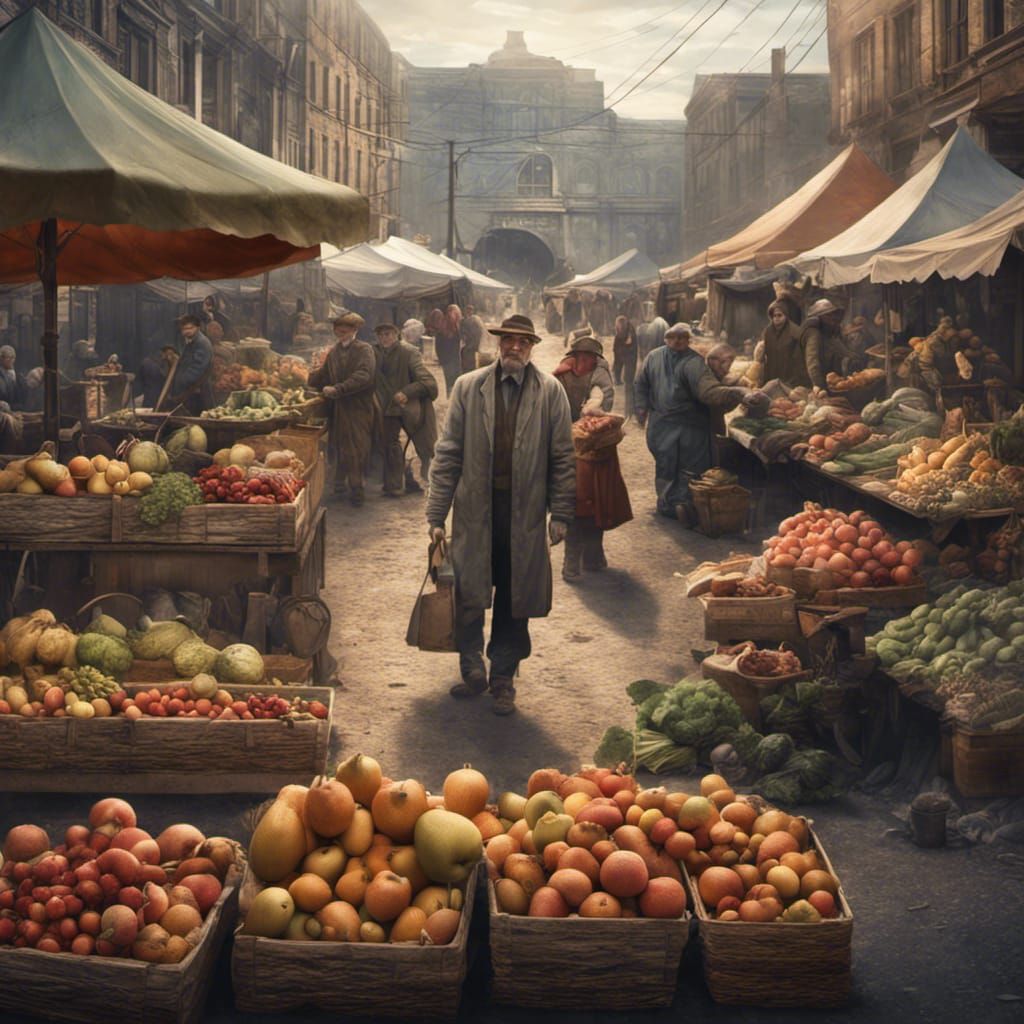 Lively Farmers Market in Digital Painting Style