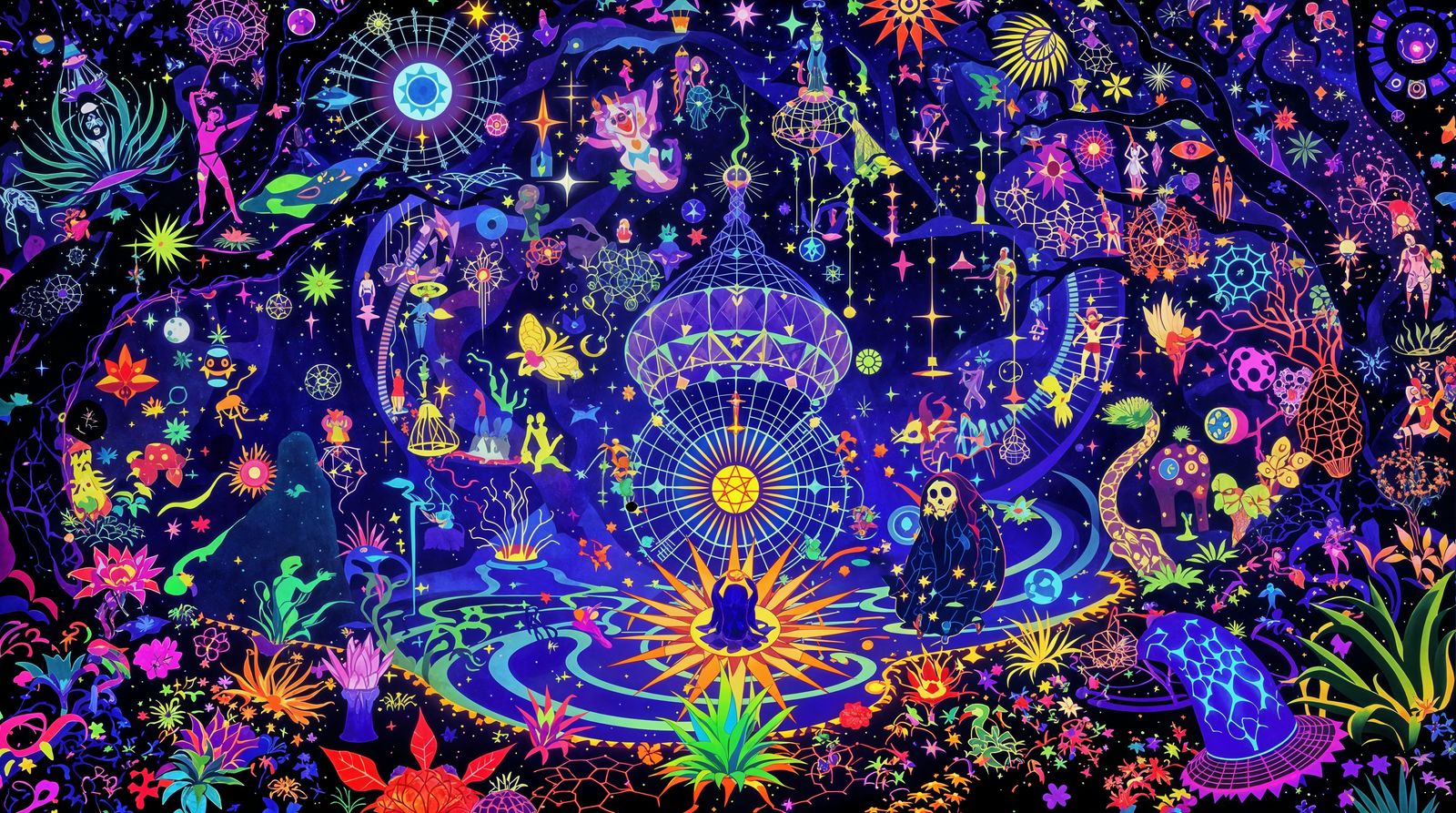 Blacklight Garden of Paradise in Bosch Style