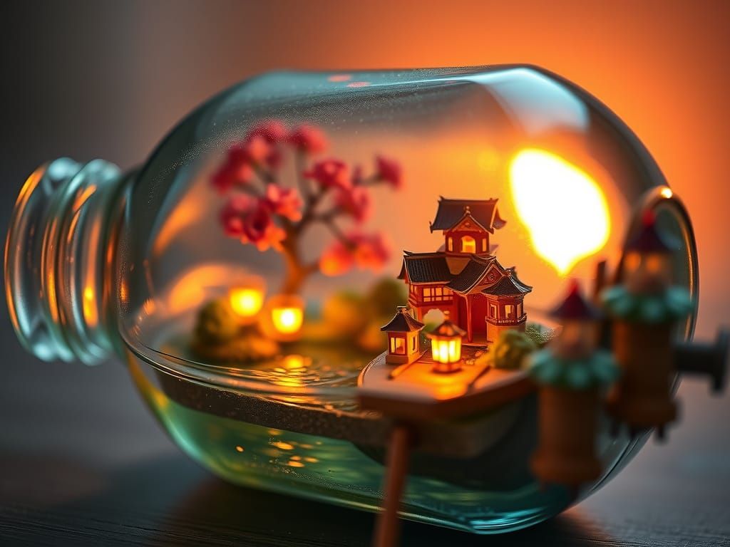 Miniature World in a Bottle: Oil Painting