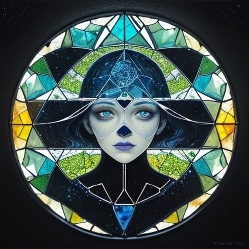 Mythic Angel of Death in Stained Glass Mosaic