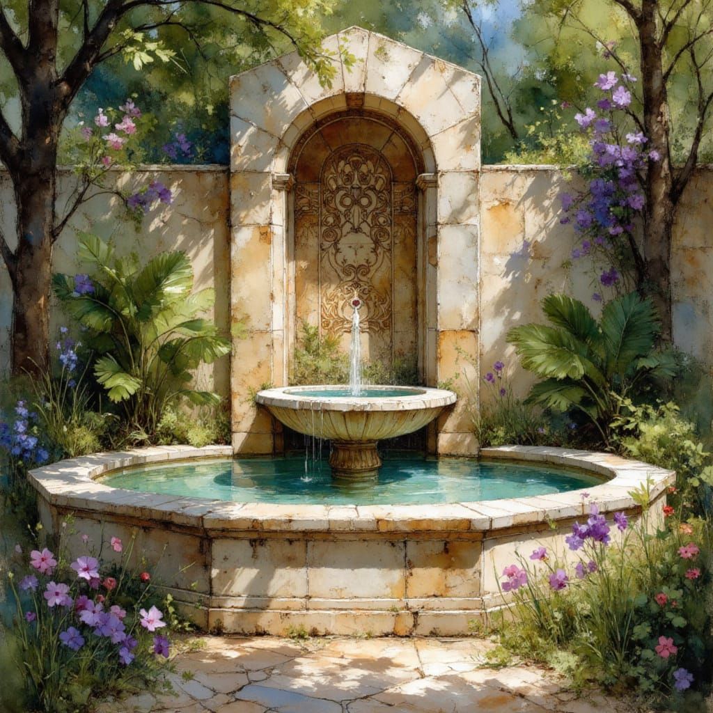 Intricate Marble Fountain in a Hidden Garden