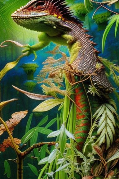 Lizard-Human Hybrid in Mycelium Network, Fashion Magazine Ar...