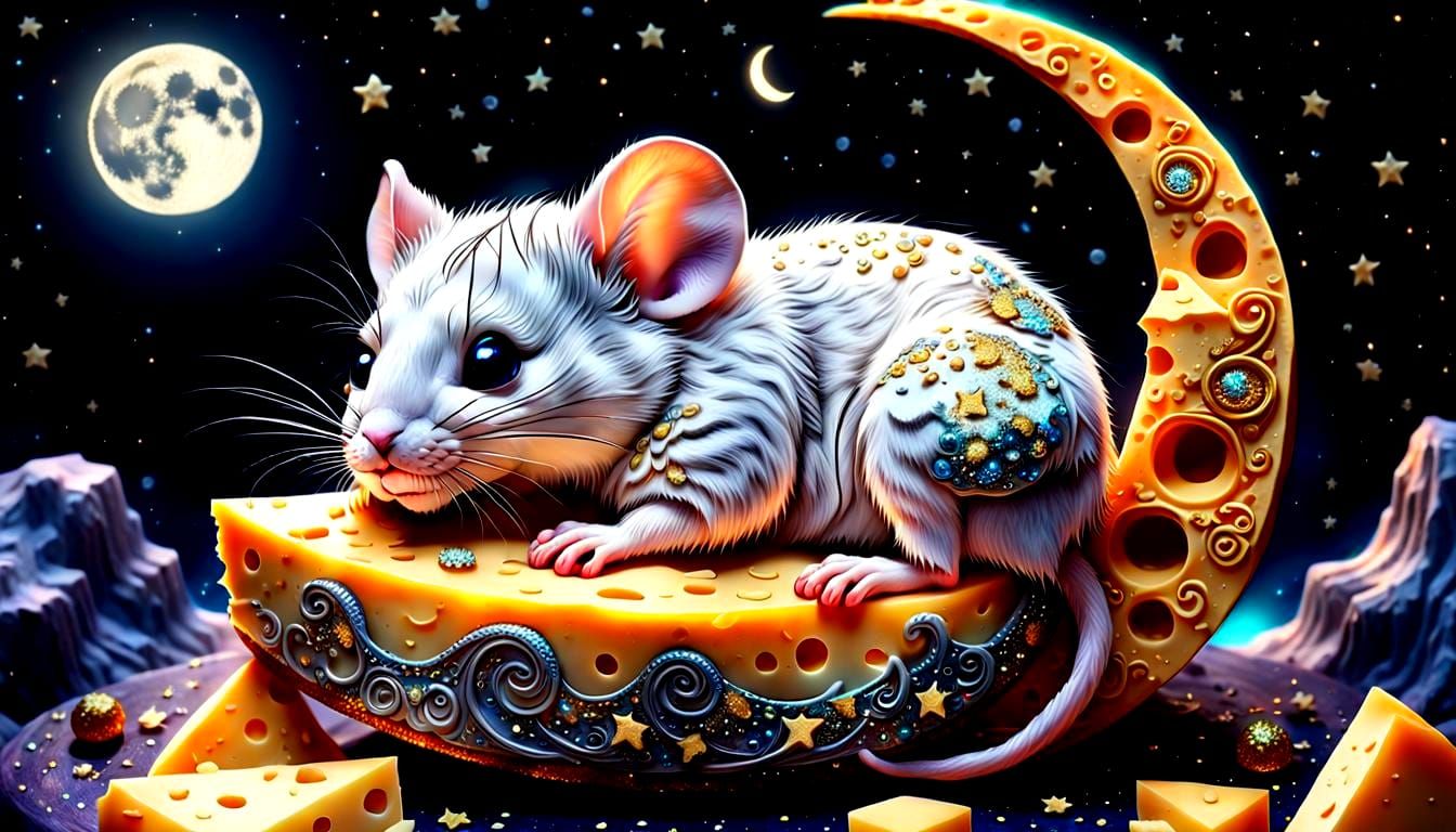 Mouse Dreams on Cheese Moon: 3D Render