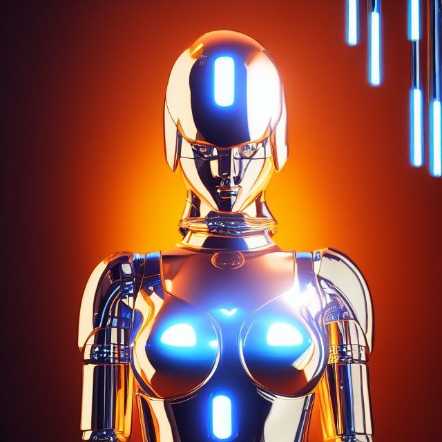 Chrome Cyborg with Glowing Rods in CGI Style