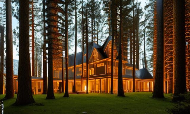 Horseshoe Mansion Tower in Orange Cyberpunk Forest