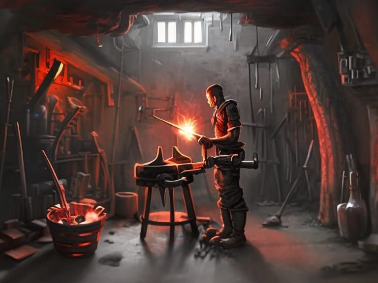Blacksmith in Weapons Room: Digital Matte Painting