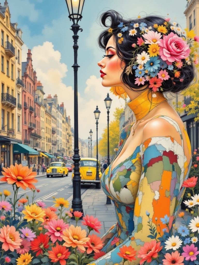 Abstract Floral Design in Art Nouveau Style