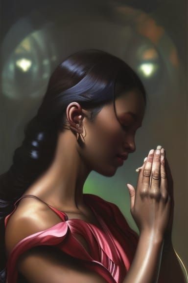 Beautiful Woman Praying: Hyperrealistic Portrait