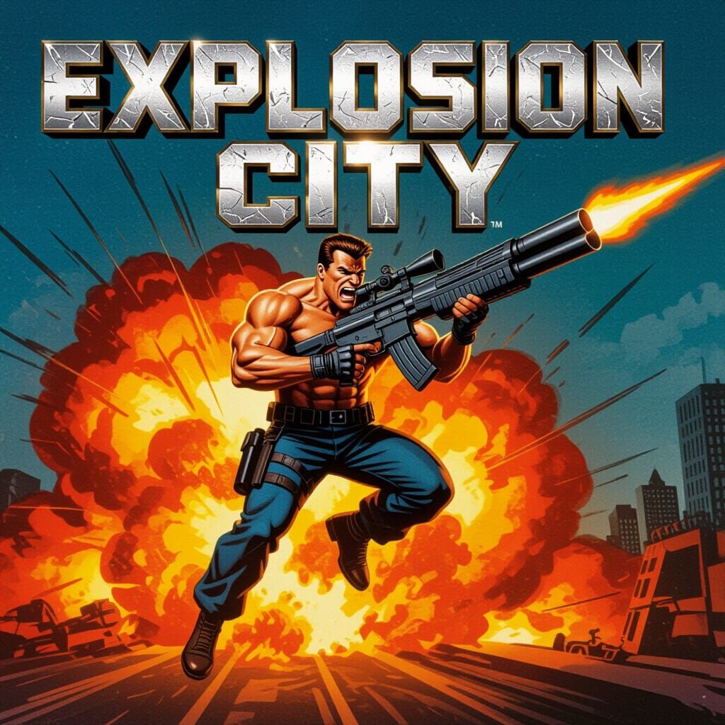 Extreme Action Hero Leaping From Explosion Movie Poster