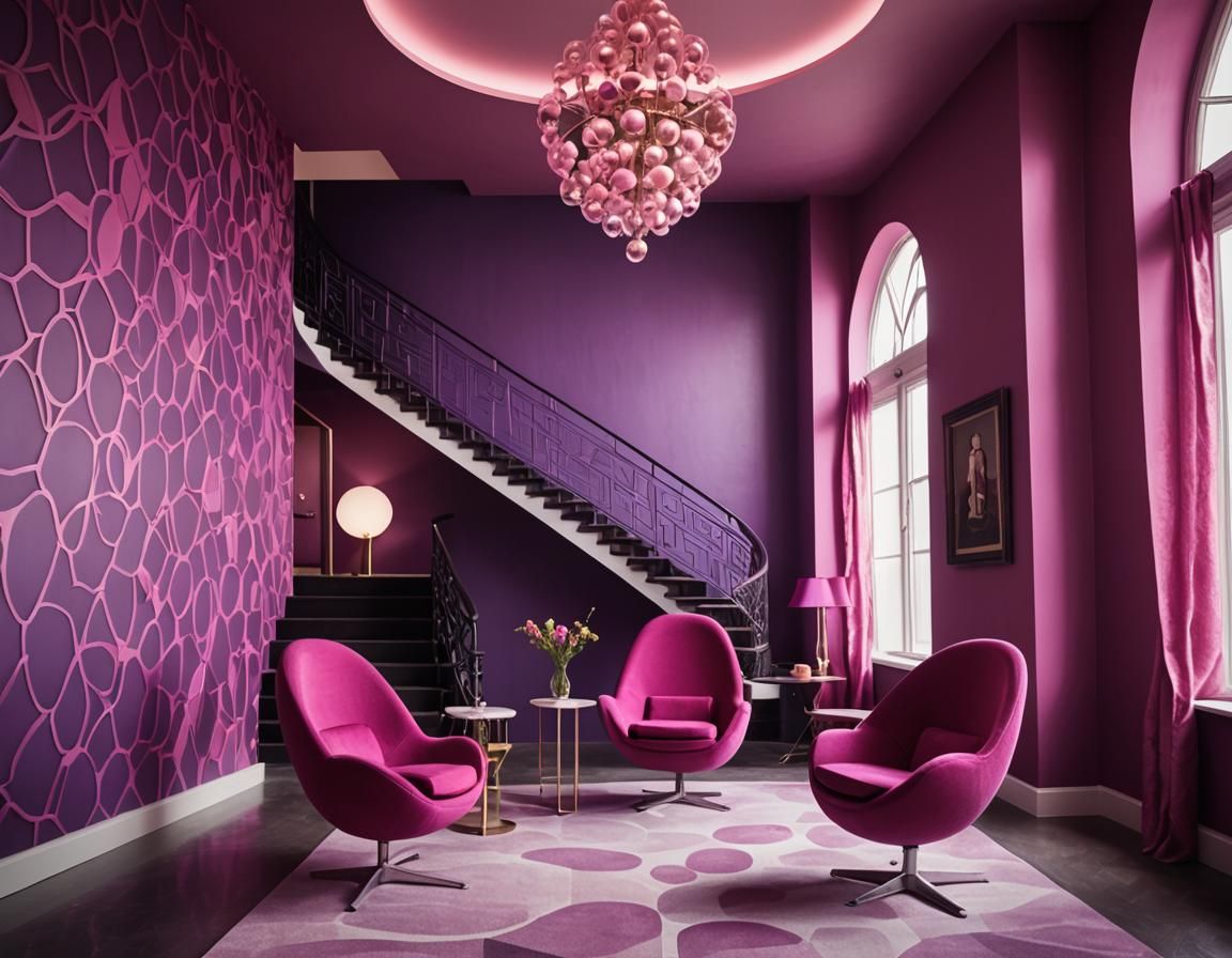 Retro-Futuristic Room with Egg Chairs in Saarinen Style