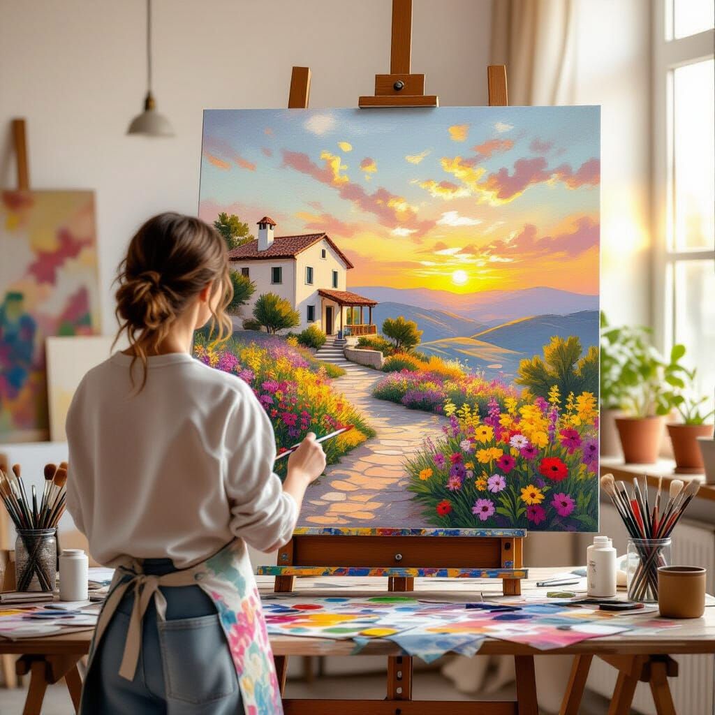 Painter Captures Sunset House in Impressionist Style