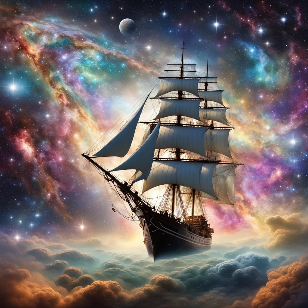 Mystical Barque Sailing Through the Cosmos