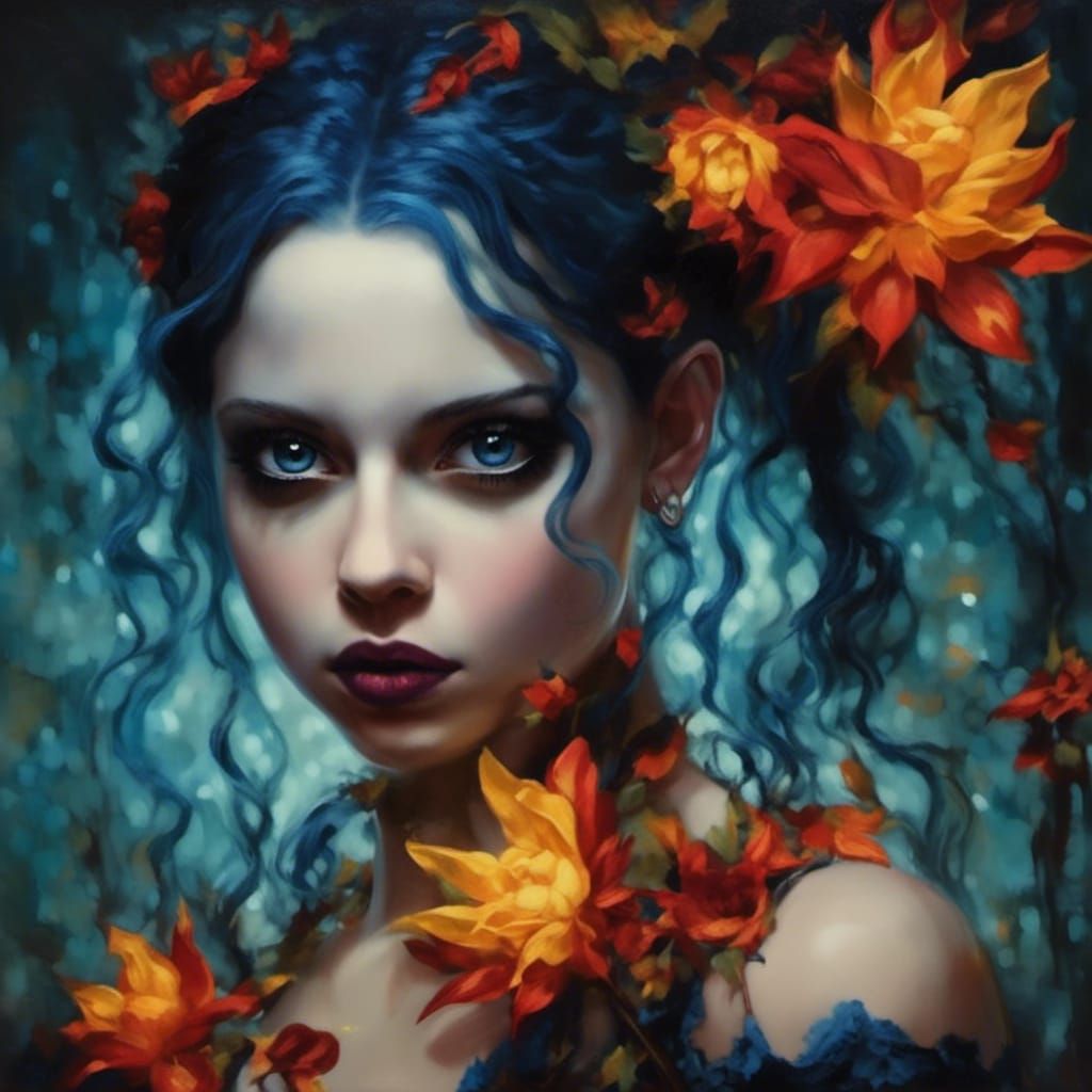 Wednesday Addams Fairy in Alcohol Ink and Oils