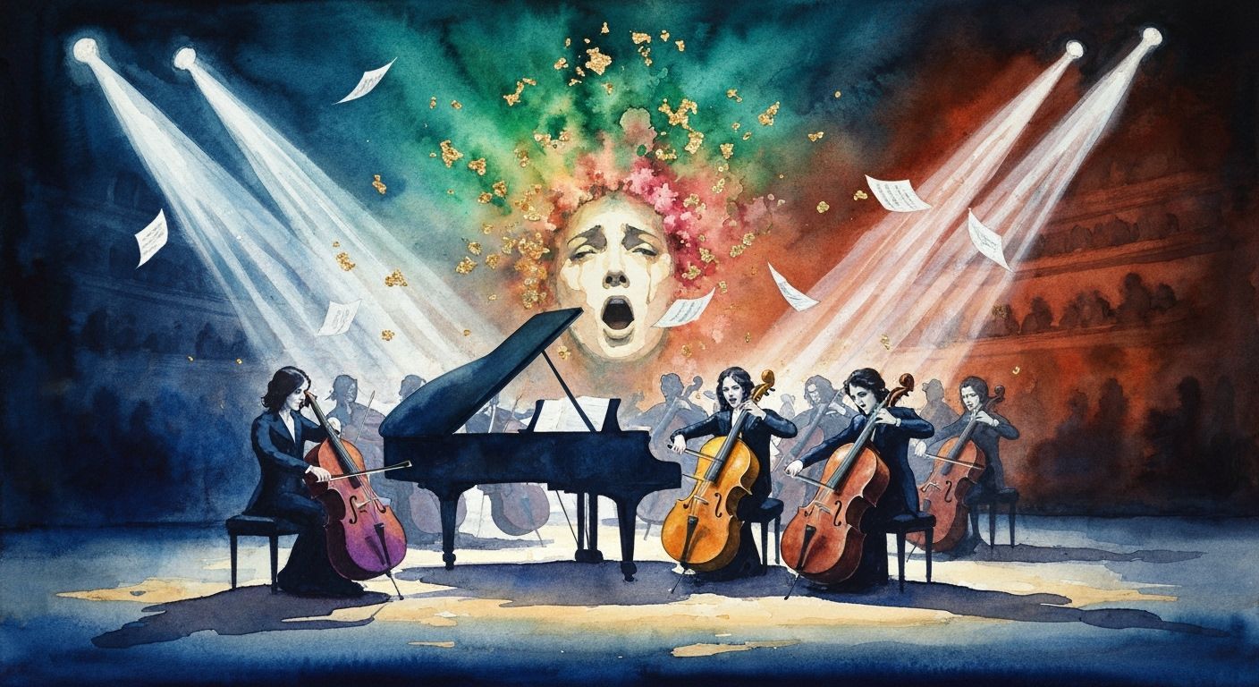 Opera House Stage Dissolves in Watercolor Emotion