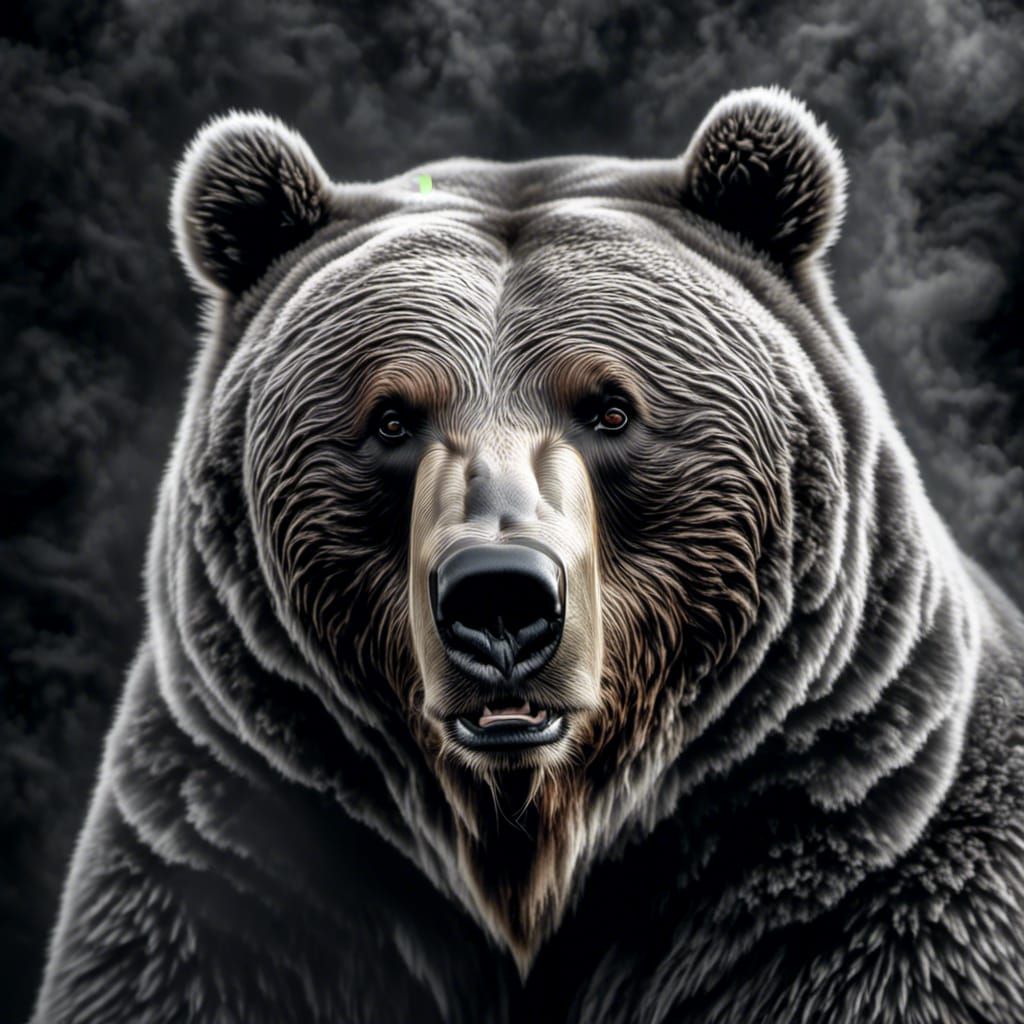 Silver Bear Portrait in Smoky Darkness