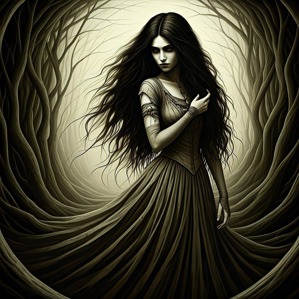 Mysterious Woman Beckons in Carne Griffiths Style