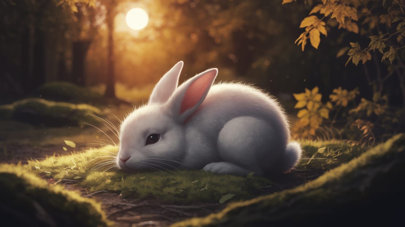 Dreamy Forest Rabbit Under Moonlight in Studio Ghibli Style