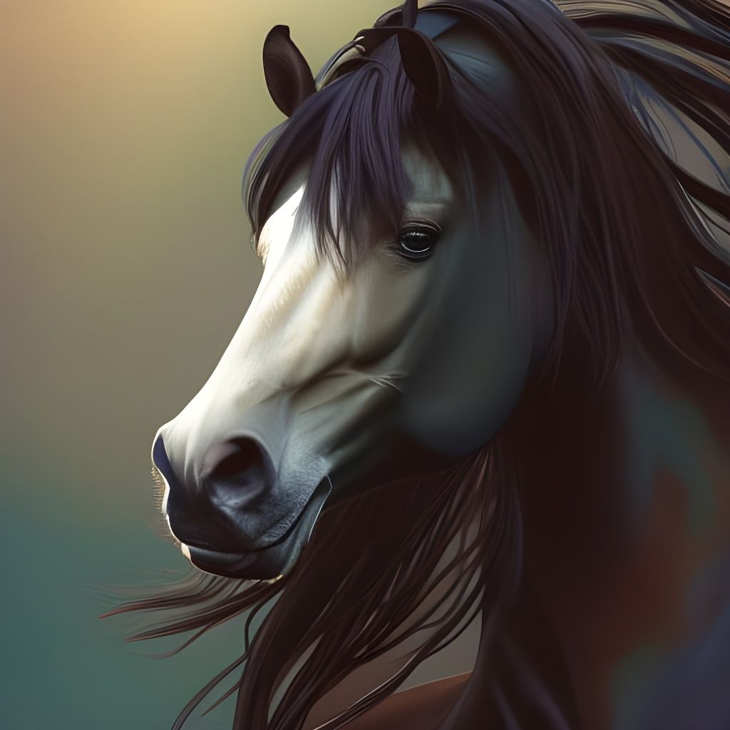 Wild Black Stallion Portrait in Hyperrealistic Style