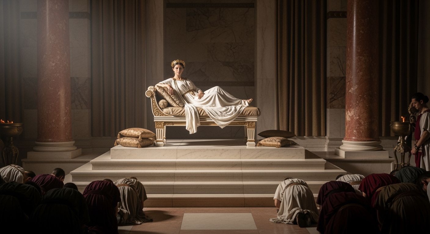 Majestic Roman Empress in Palace Throne Room